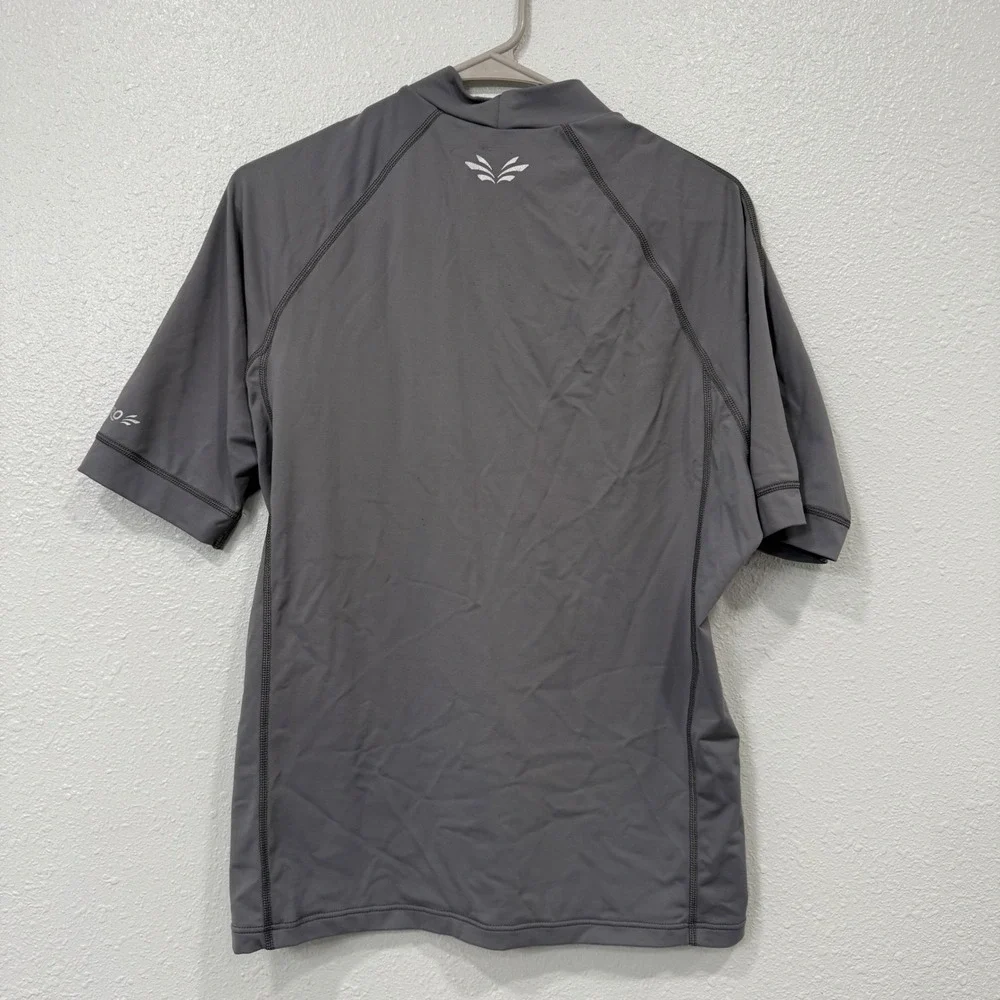LL Bean Mens XXL Gray Hydro Rash Guard Short Sleeve Mock Neck Swim Shirt A124‎
